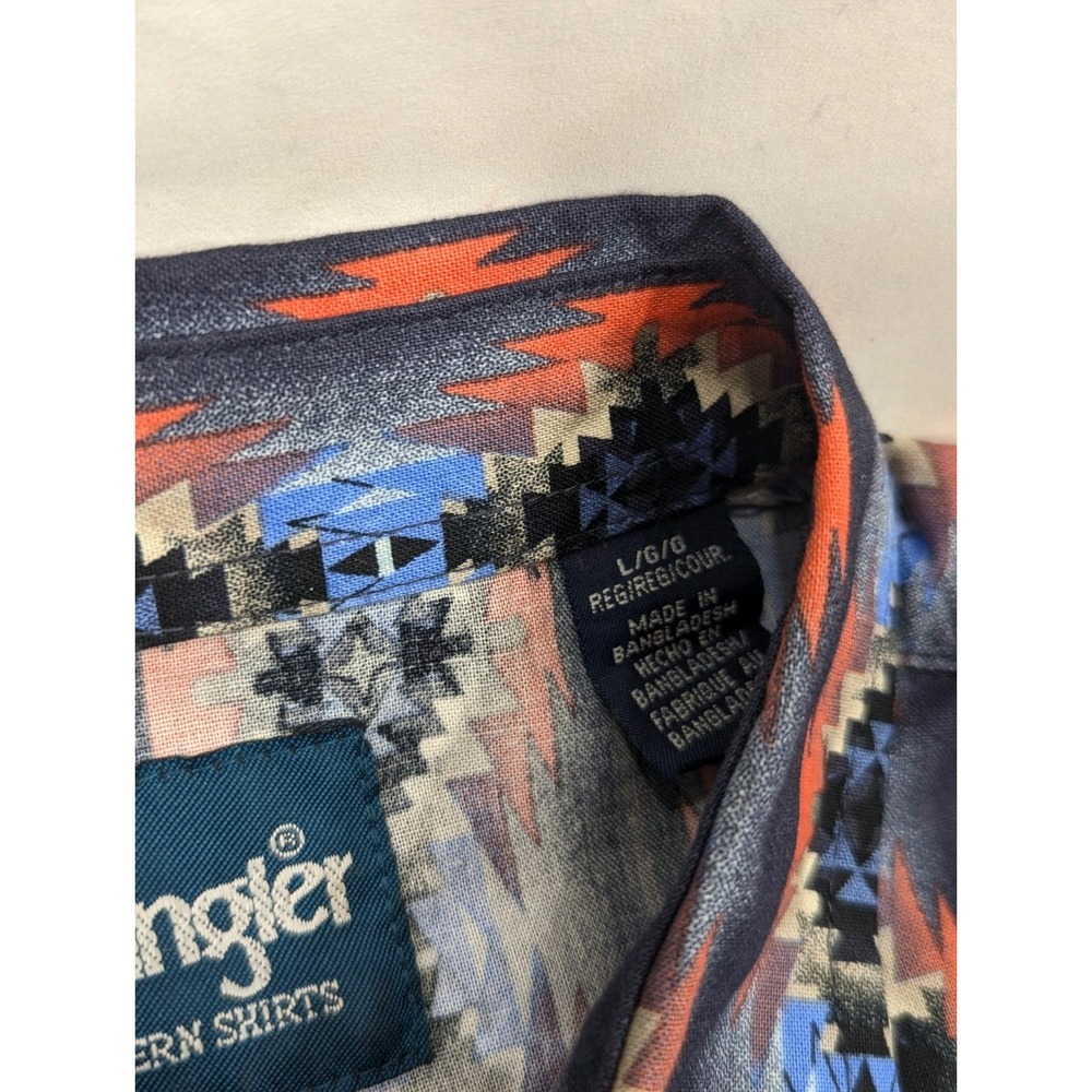 Vintage‎ Wrangler Aztec Pearl Snap Mens Cowboy Dress Shirt Blue Size Large - Picture 5 of 10